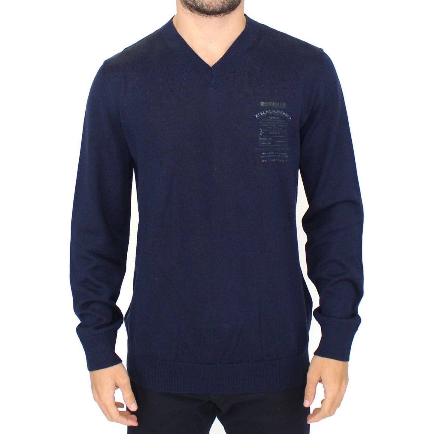 Ermanno Scervino Elegant Blue V-Neck Wool Blend Pullover Ermanno Scervino