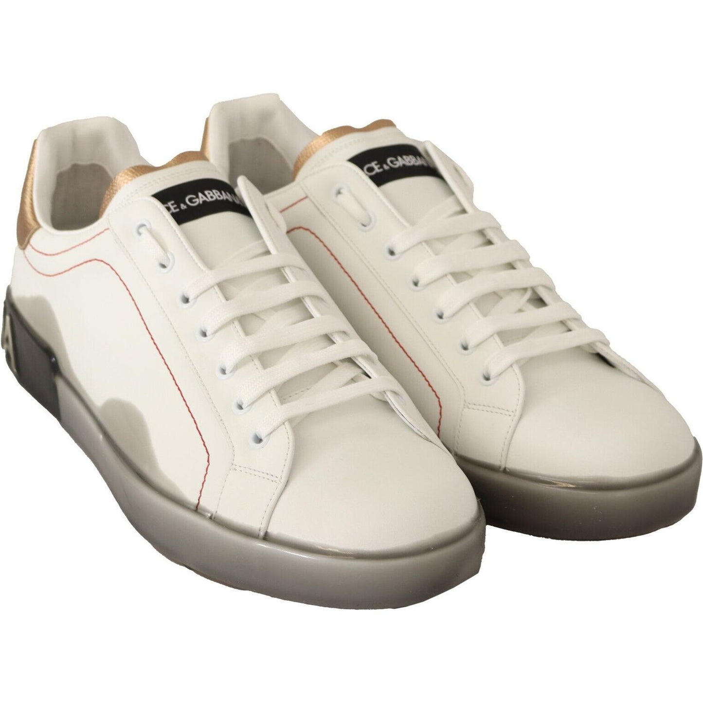 Dolce & Gabbana Elegant White & Gold Leather Sneakers Dolce & Gabbana