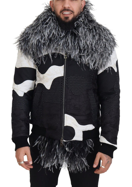 Dolce & Gabbana Elegant Shearling Zip Jacket in Black & White