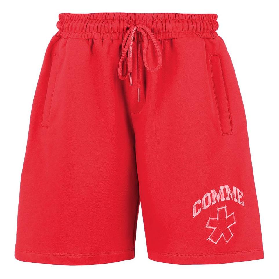 Comme Des Fuckdown Chic Red Cotton Bermuda Shorts with Logo Print Comme Des Fuckdown