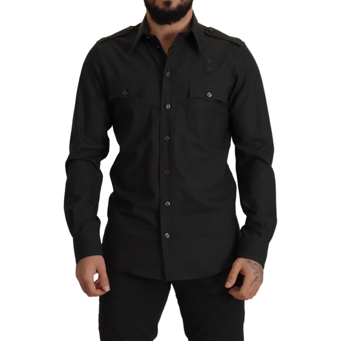 Dolce & Gabbana Elegant Slim Fit Dark Green Cotton Shirt Dolce & Gabbana