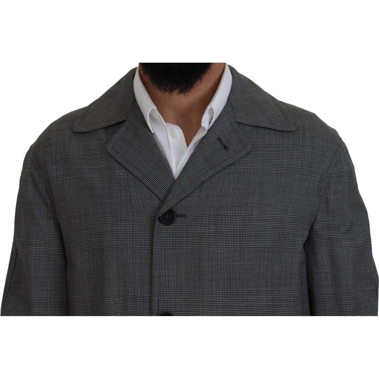 Dolce & Gabbana Elegant Gray Plaid Trench Coat Dolce & Gabbana