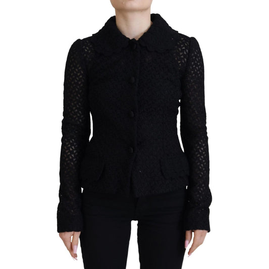 Elegant Black Wool Blend Button Down Jacket