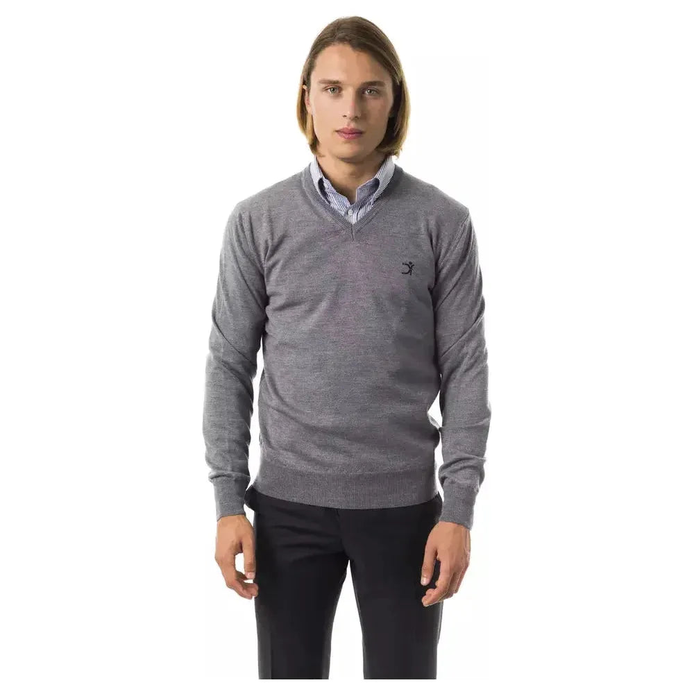 Uominitaliani Gray Merino Wool Men Sweater Uominitaliani