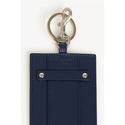 Elegant Blue Leather Badge Holder with Key Ring