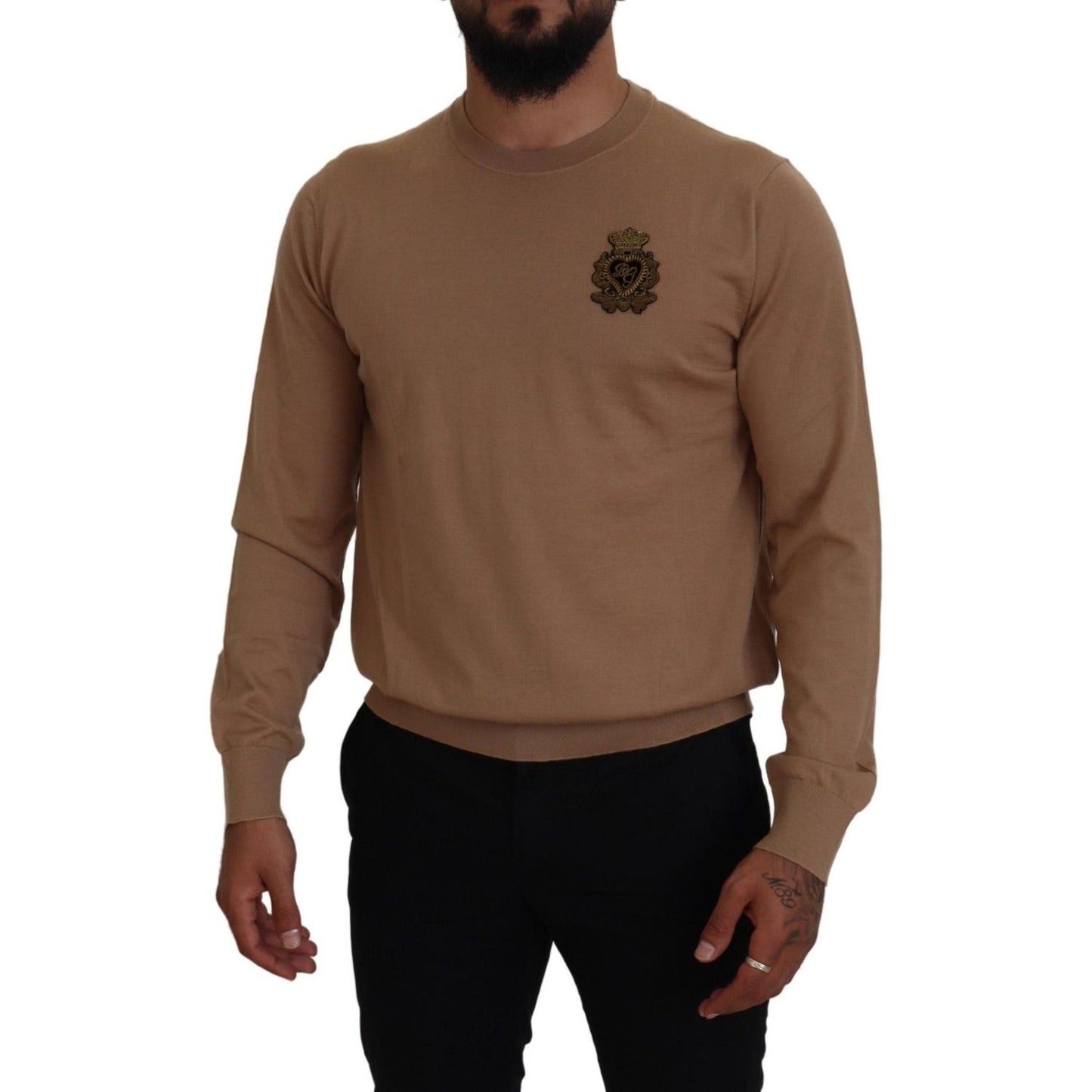 Dolce & Gabbana Beige Cashmere Crewneck Pullover Sweater Dolce & Gabbana