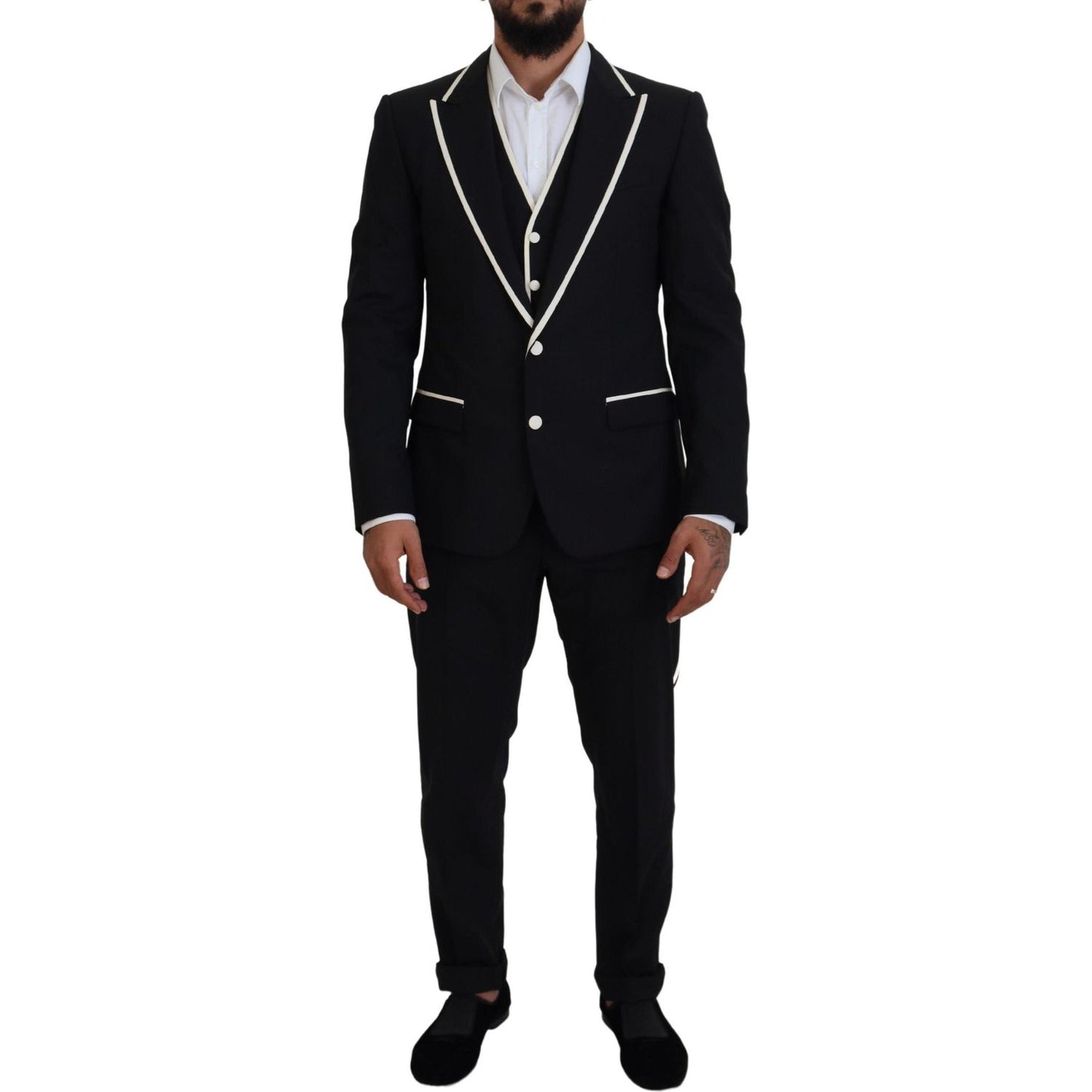 Dolce & Gabbana Elegant Black and White Slim Fit Three Piece Suit Dolce & Gabbana