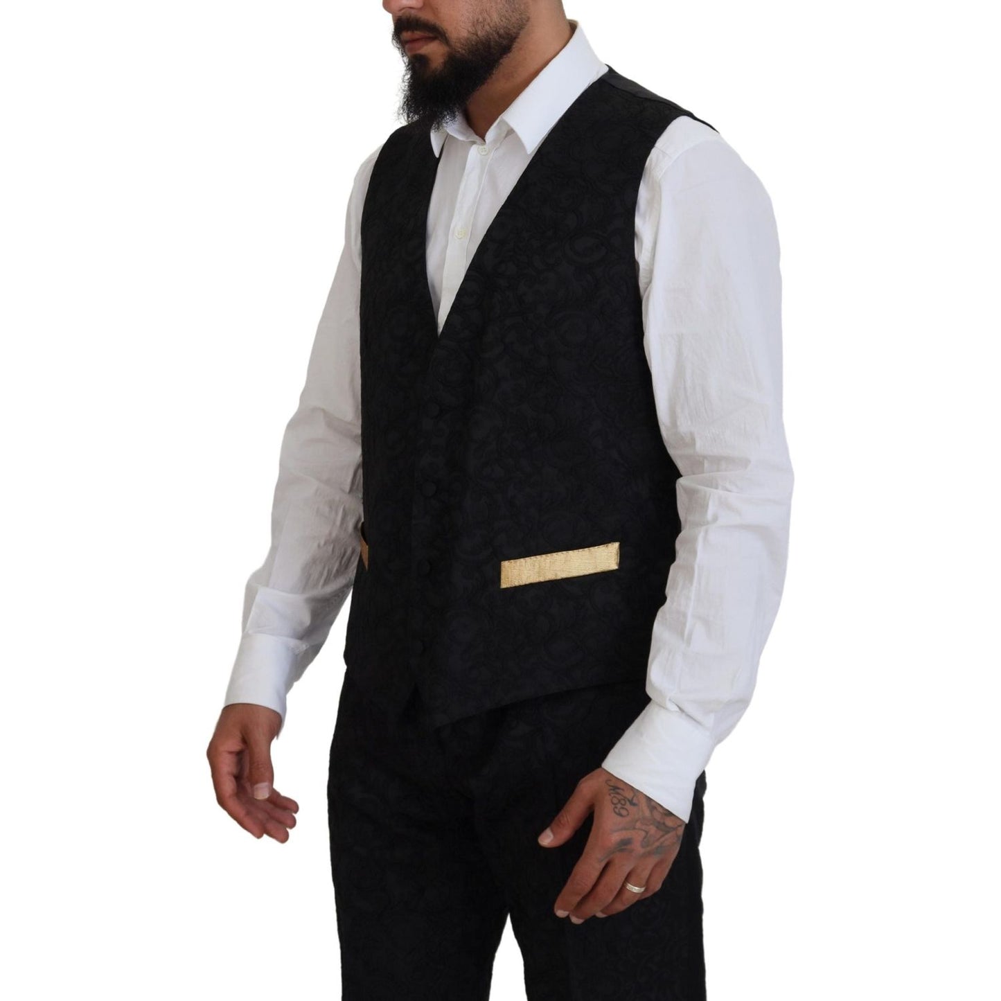 Dolce & Gabbana Elegant Black & Gold Slim Fit 3 Piece Suit Dolce & Gabbana