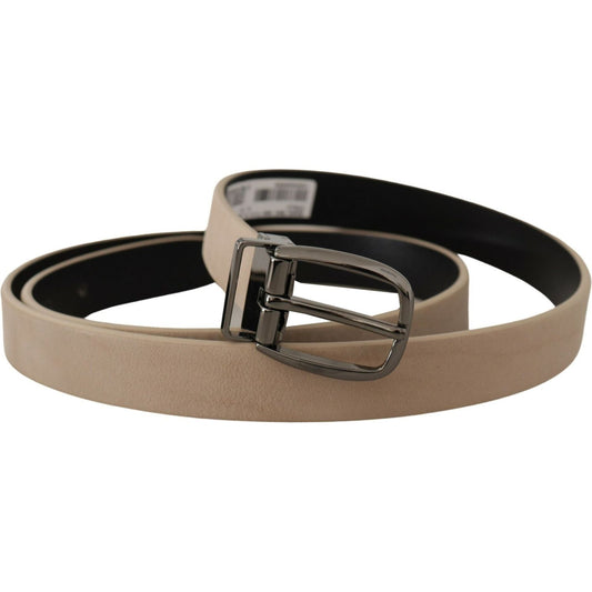 Dolce & Gabbana Elegant Beige Leather Belt with Silver Tone Buckle Dolce & Gabbana