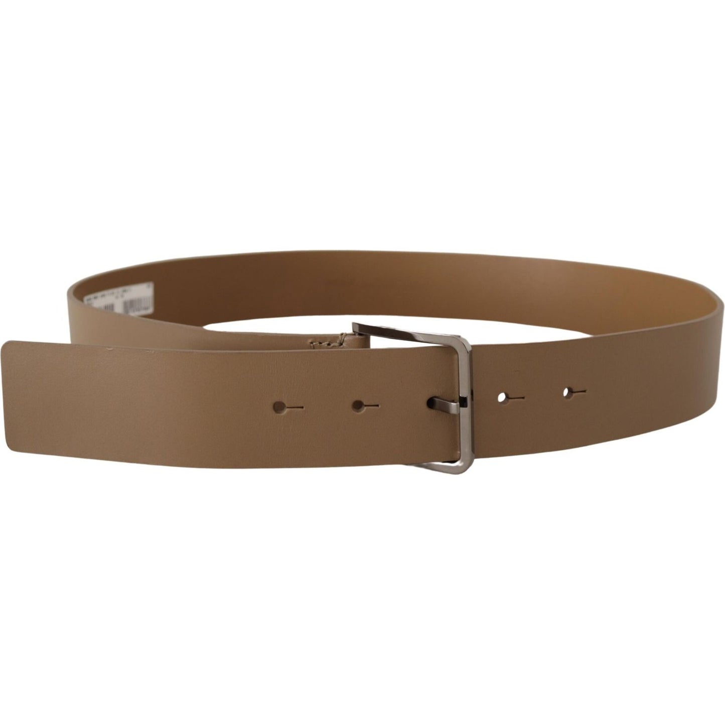 Dolce & Gabbana Beige Leather Statement Belt with Silver Buckle Dolce & Gabbana