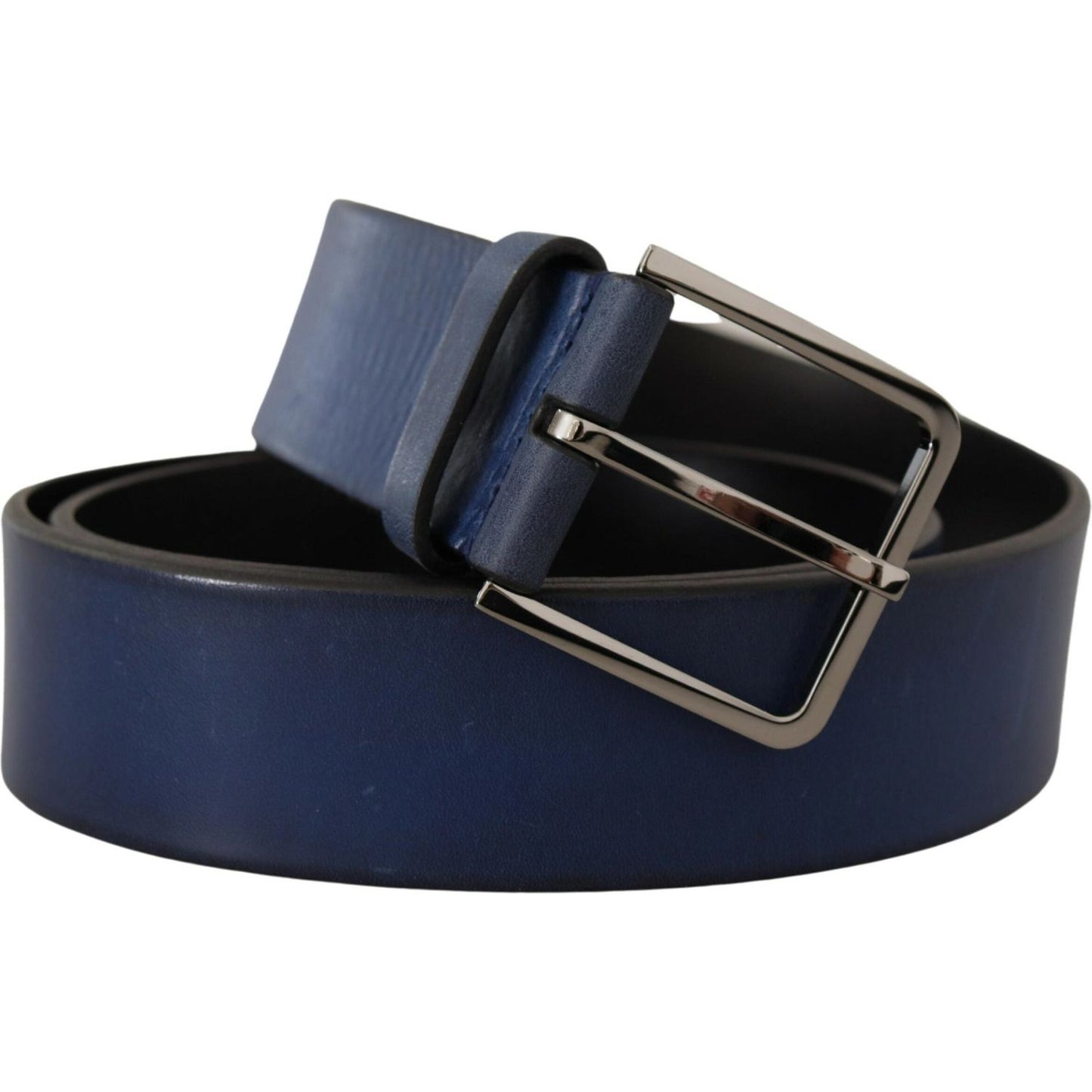 Dolce & Gabbana Elegant Blue Leather Belt with Silver Buckle Dolce & Gabbana