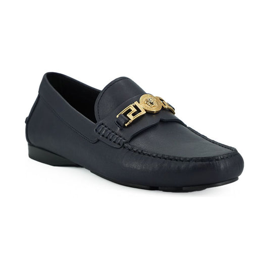 Versace Elegant Navy Blue Calf Leather Loafers Versace