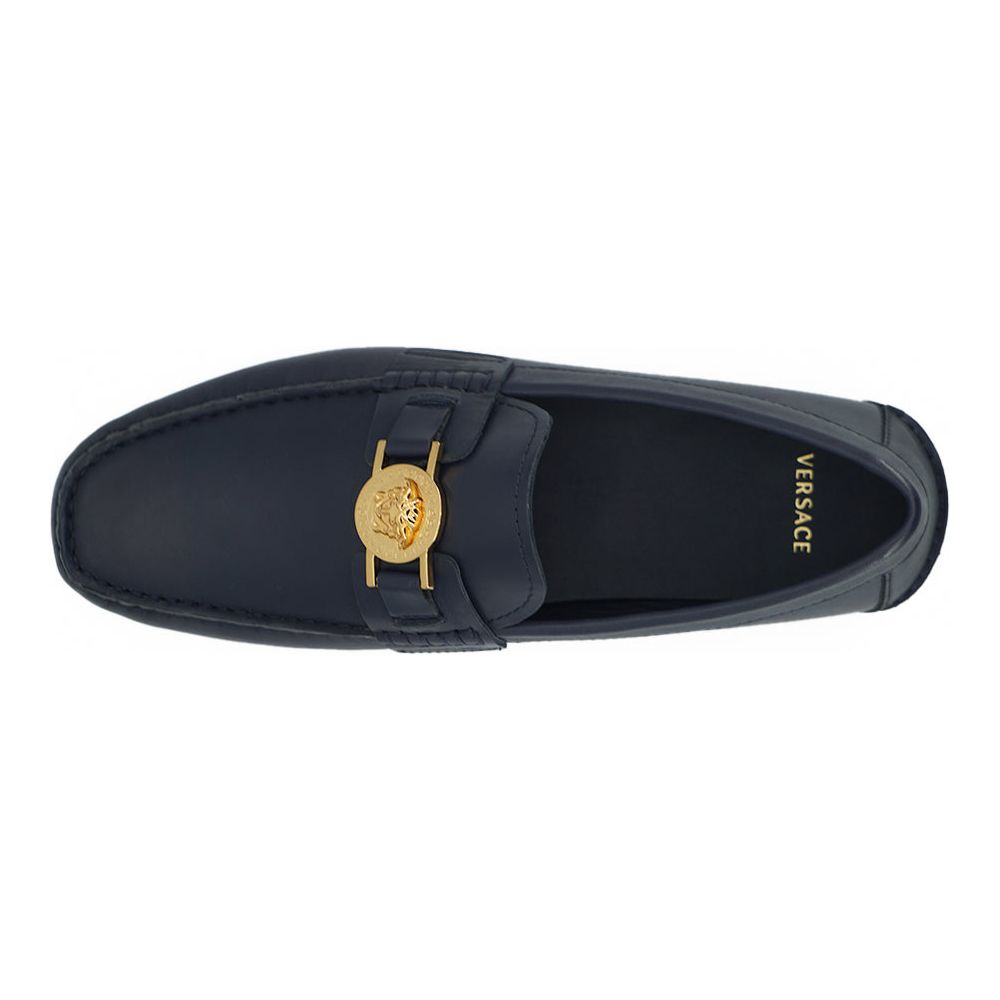 Versace Elegant Navy Blue Calf Leather Loafers Versace