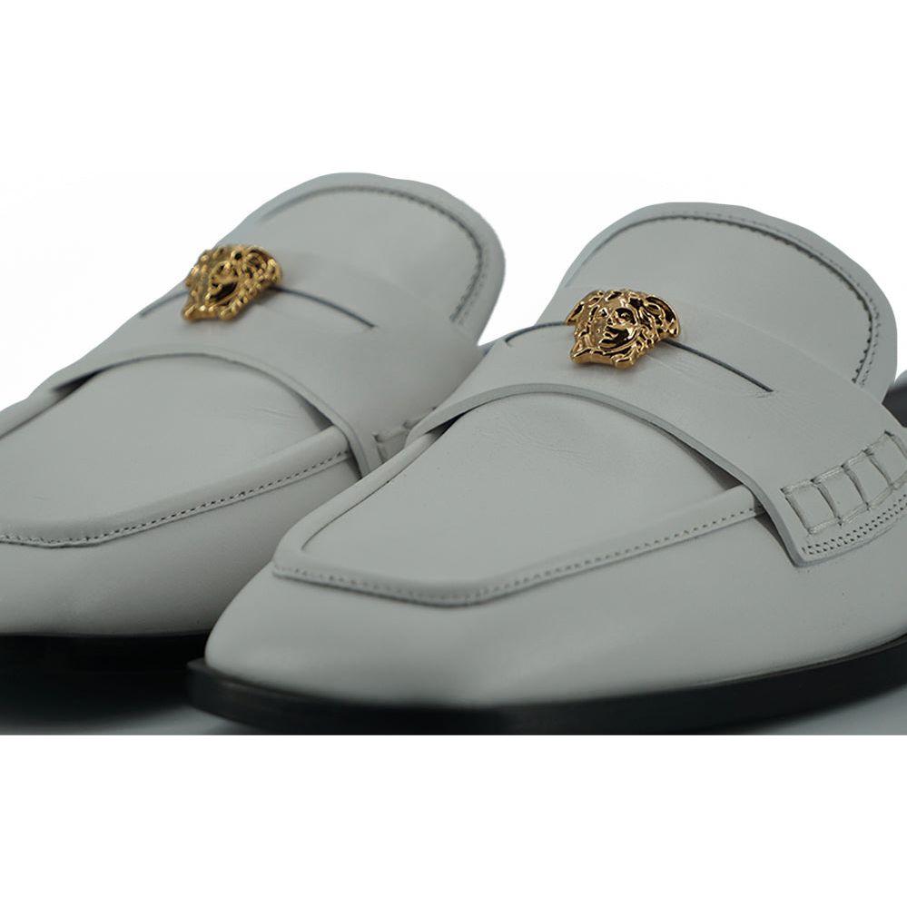 Versace Elegant White Leather Flat Slides Versace