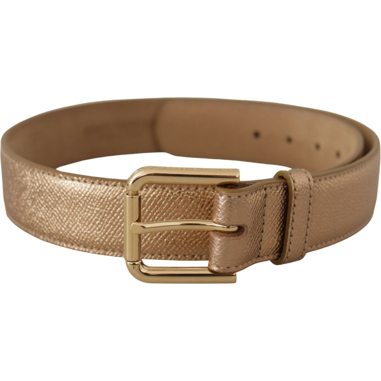 Dolce & Gabbana Chic Rose Gold Leather Belt with Logo Buckle Dolce & Gabbana