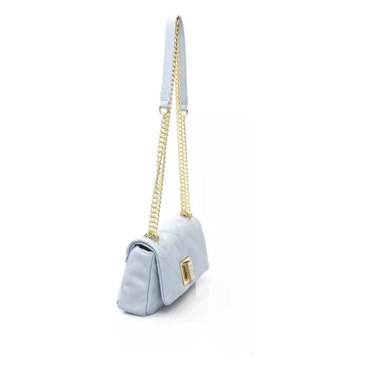 Elegant Light Blue Shoulder Bag with Golden Accents