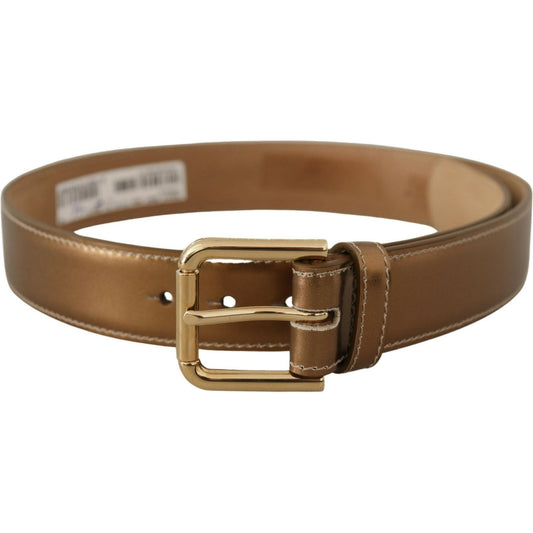 Elegant Bronze Leather Belt with Logo Buckle