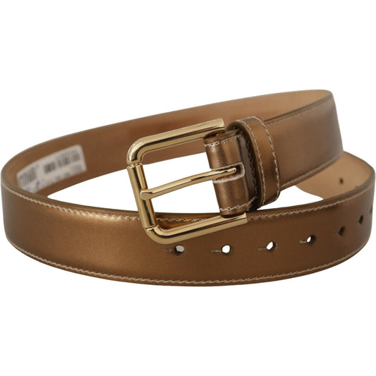 Elegant Bronze Leather Belt with Logo Buckle