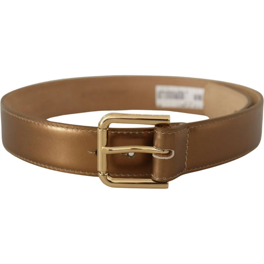 Bronze Leather Belt with Gold-Toned Buckle