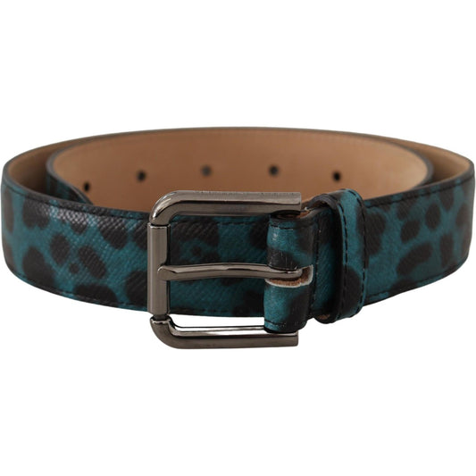 Dolce & Gabbana Engraved Logo Leather Belt in Blue Green Dolce & Gabbana