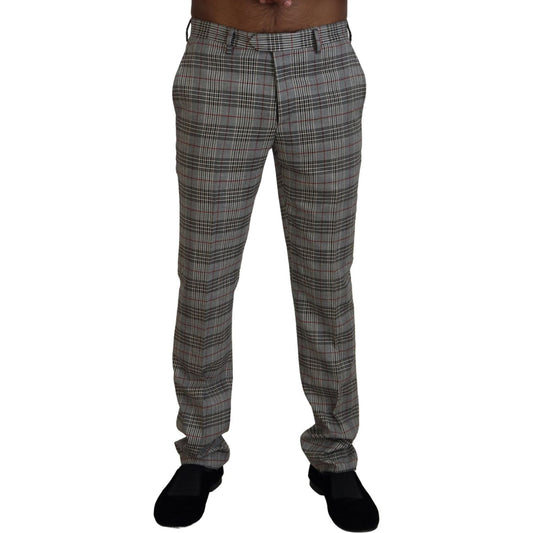 BENCIVENGA Elegant Gray Checkered Slim Men's Pants BENCIVENGA