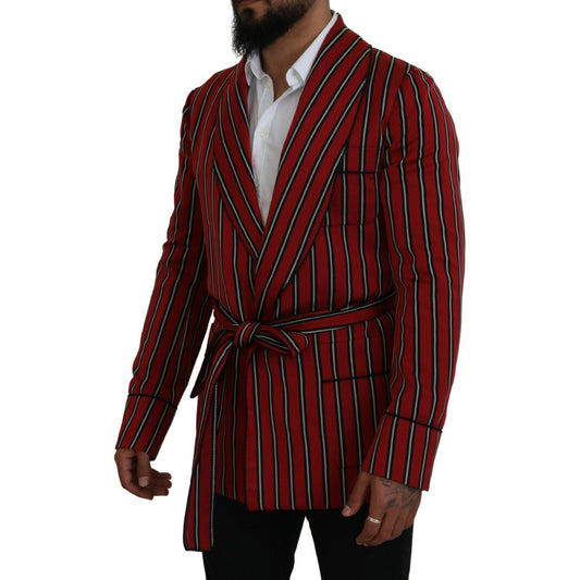 Dolce & Gabbana Elegant Red Striped Long Robe Luxury Wear Dolce & Gabbana