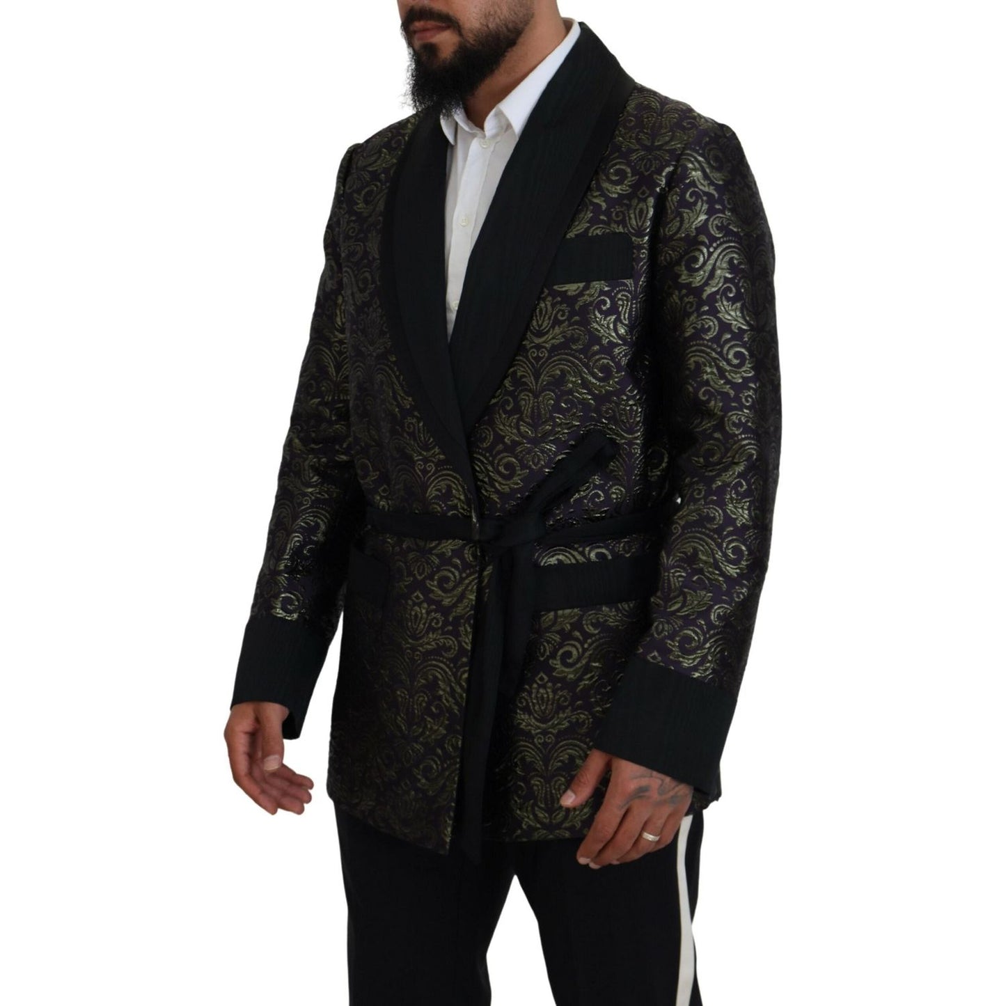 Dolce & Gabbana Gold Jacquard Robe Jacket Dolce & Gabbana