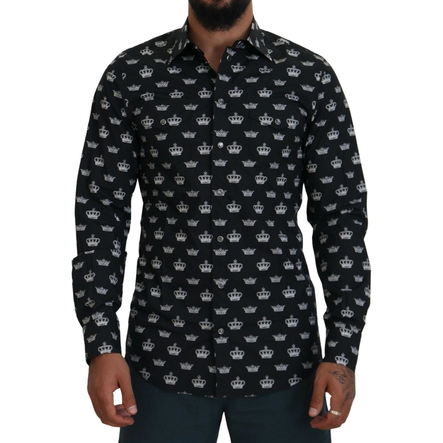 Dolce & Gabbana Elegant Slim Fit Crown Print Formal Shirt Dolce & Gabbana