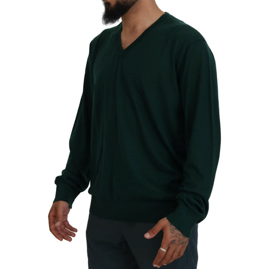 Dolce & Gabbana Elegant Green V-Neck Cashmere Sweater Dolce & Gabbana