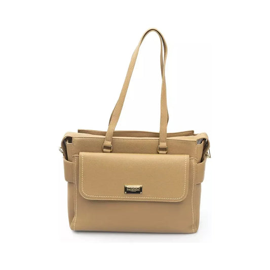 Elegant Beige Shoulder Bag With Golden Accents