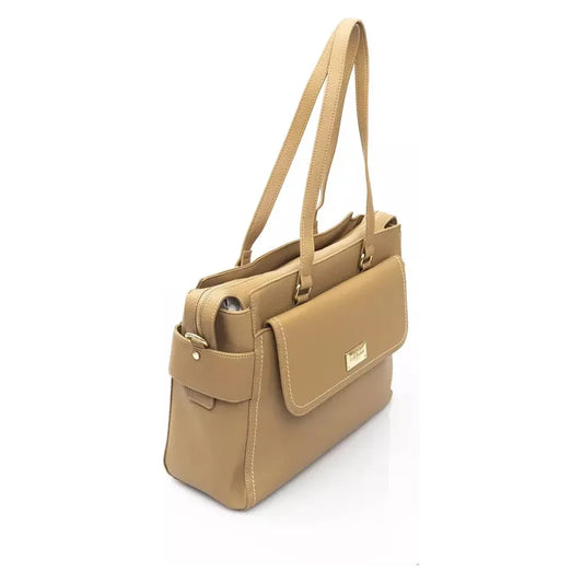 Elegant Beige Shoulder Bag With Golden Accents