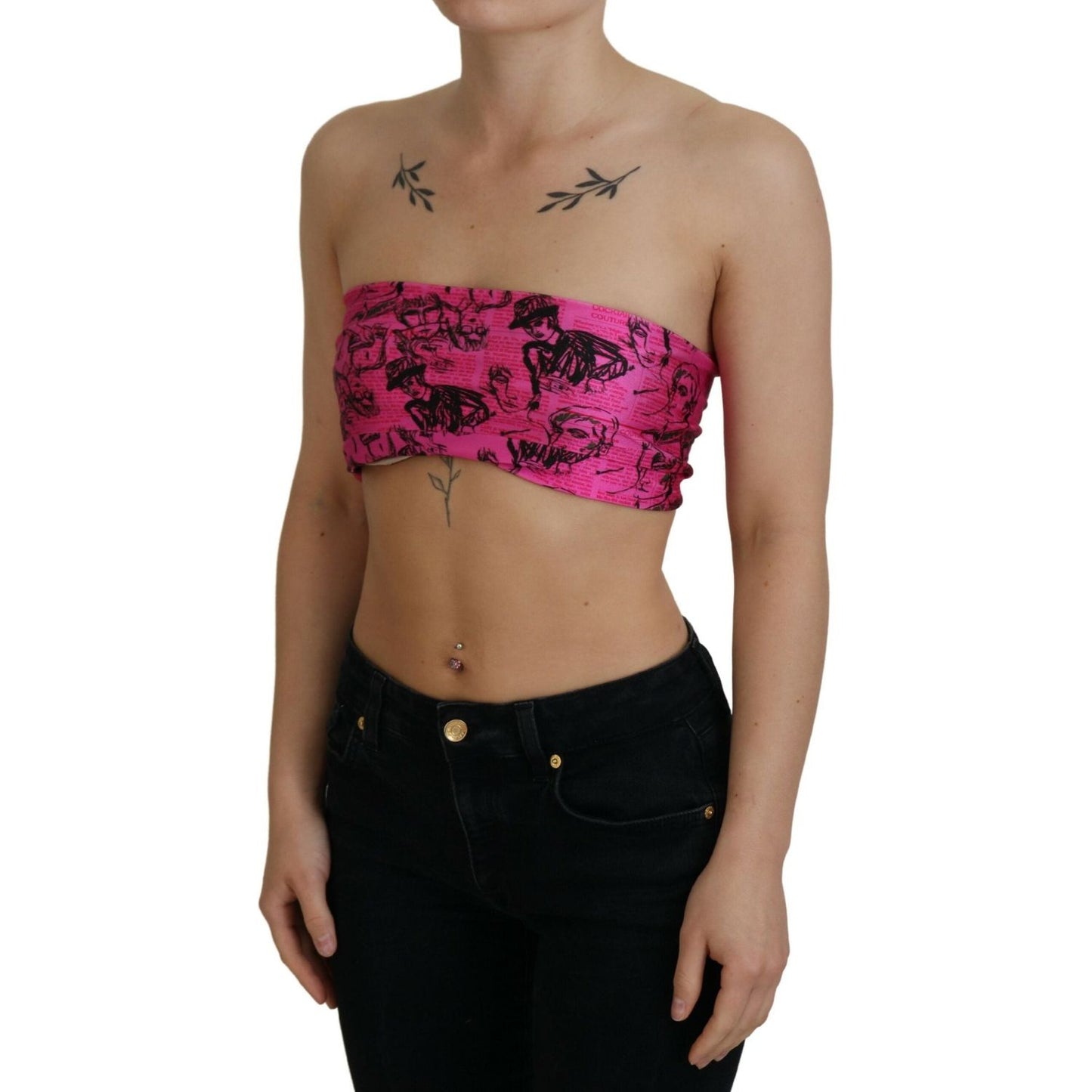 John Galliano Chic Pink Newspaper Print Cropped Top John Galliano