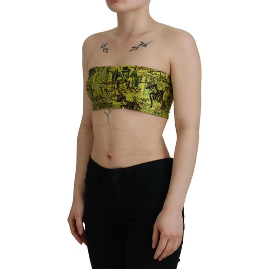 John Galliano Chic Yellow Graphic Cropped Top John Galliano