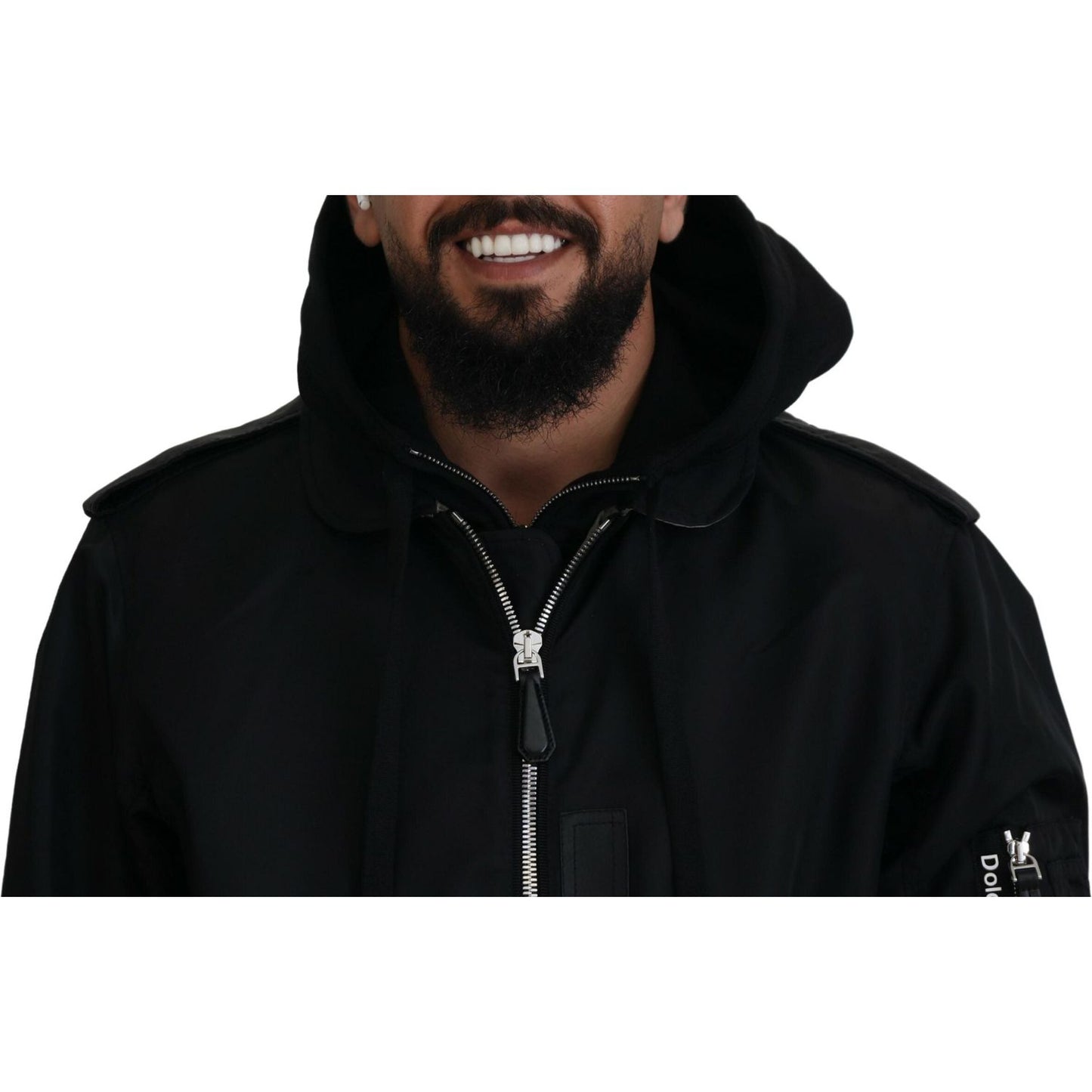 Dolce & Gabbana Sleek Black Hooded Bomber Jacket Dolce & Gabbana