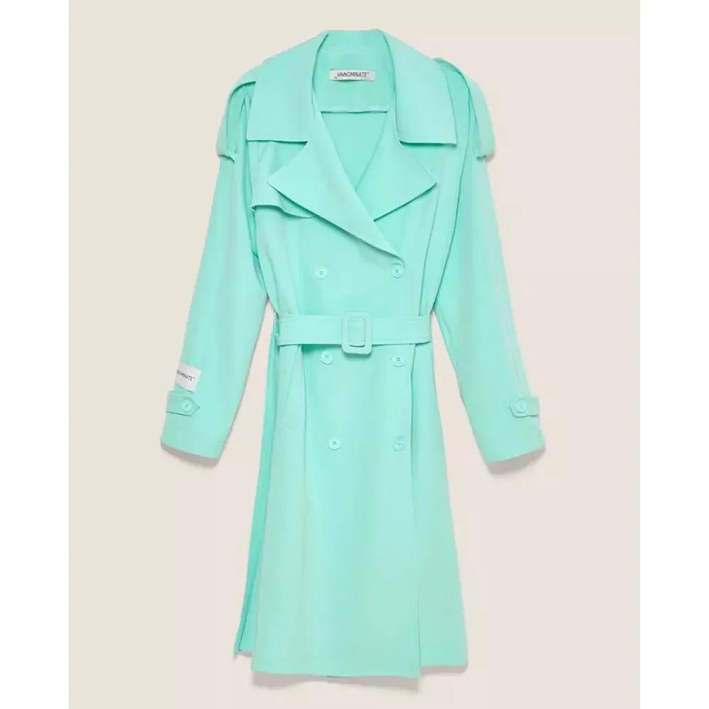 Hinnominate Elegant Light Blue Double-Breasted Trench Coat Hinnominate