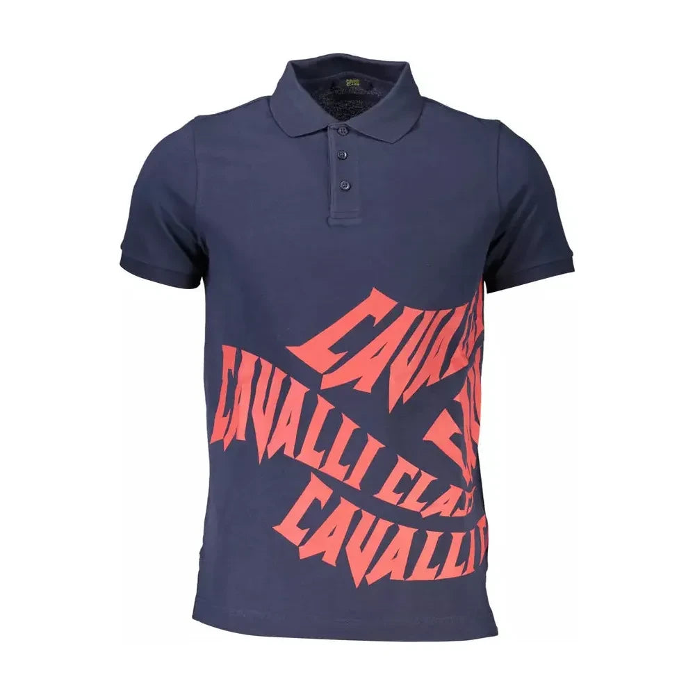 Cavalli Class Blue Cotton Men Polo Shirt Cavalli Class