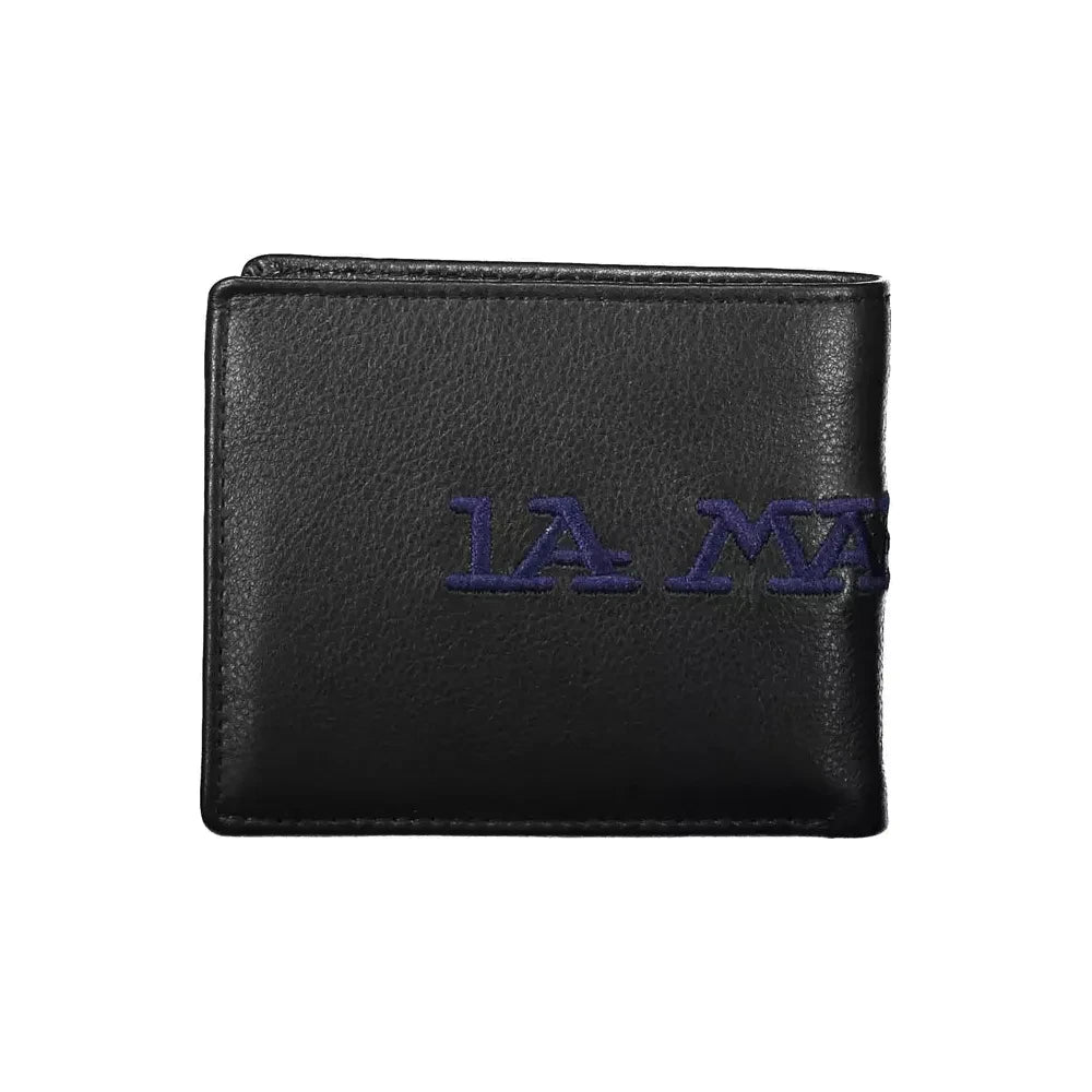 La Martina Black Leather Men Wallet La Martina