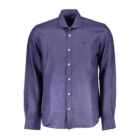 North Sails Blue Linen Men Shirt North Sails