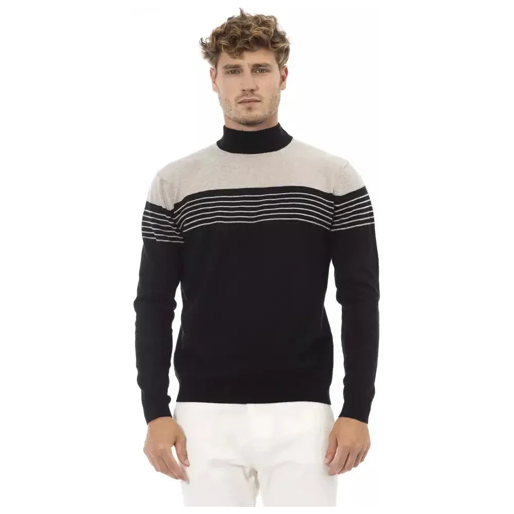 Alpha Studio Black Viscose Men Sweater Alpha Studio