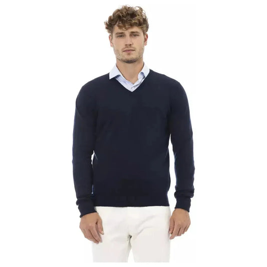 Alpha Studio Blue Wool Men Sweater Alpha Studio