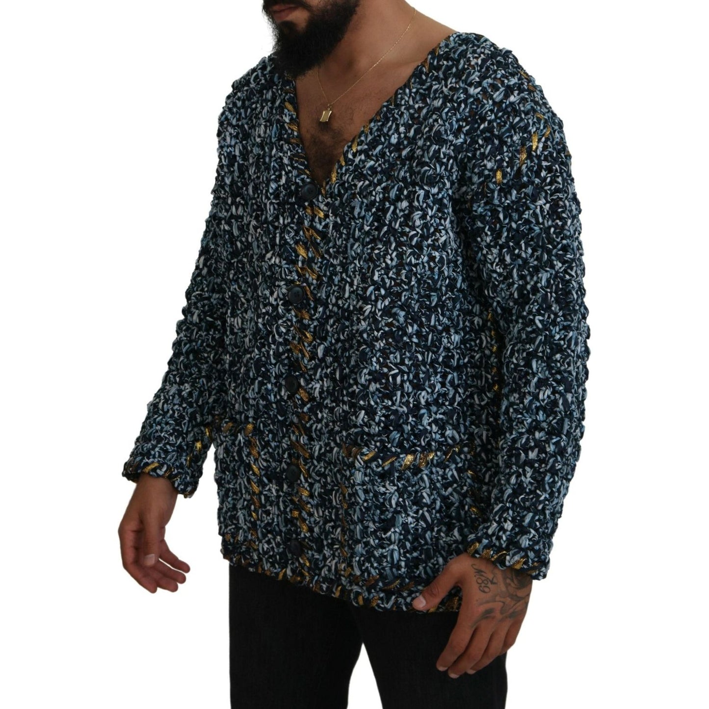 Dolce & Gabbana Elegant Blue V-Neck Cardigan Sweater Dolce & Gabbana