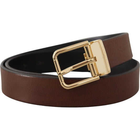 Dolce & Gabbana Elegant Brown Leather Belt with Metal Buckle Dolce & Gabbana