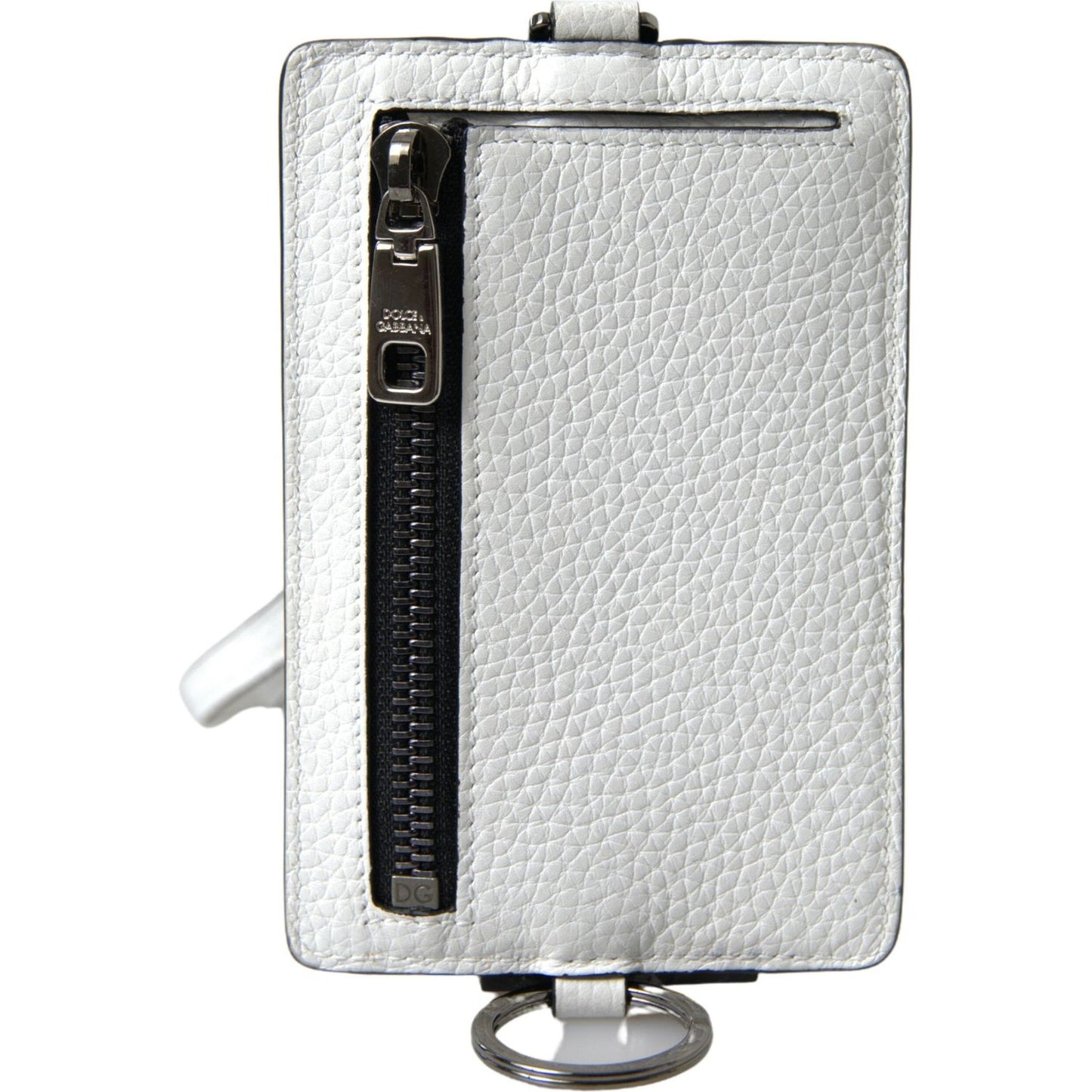 Dolce & Gabbana Elegant White Leather Cardholder Lanyard Dolce & Gabbana