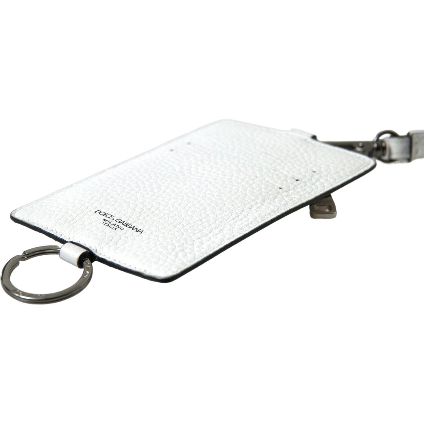 Dolce & Gabbana Elegant White Leather Cardholder Lanyard Dolce & Gabbana