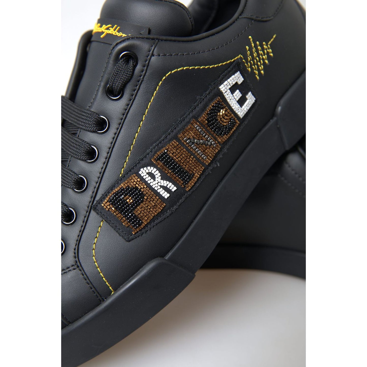 Dolce & Gabbana Elegant Portofino Leather Sneakers - Black Multicolor Dolce & Gabbana