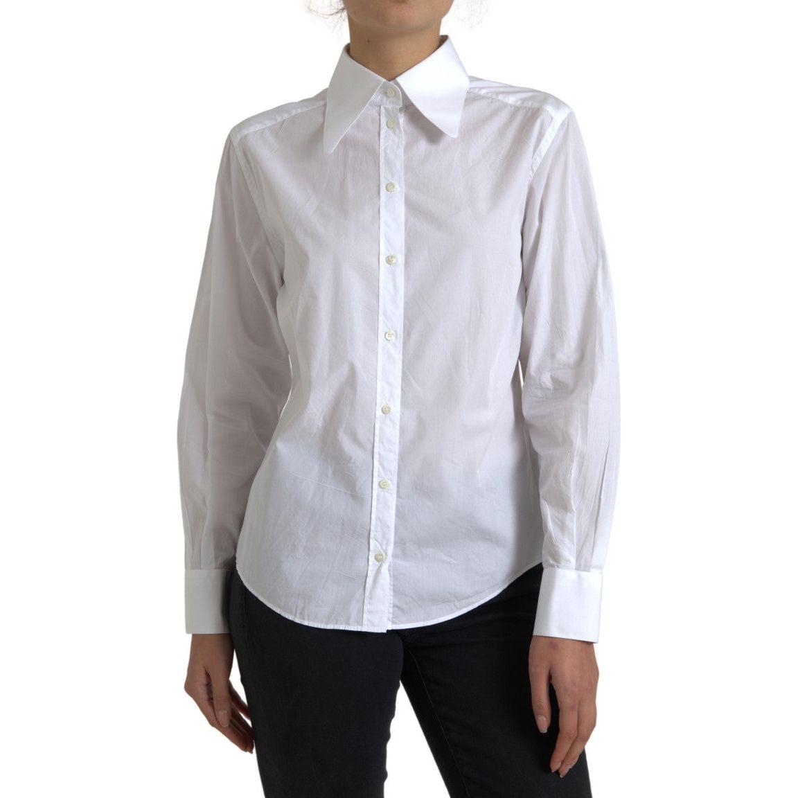 Dolce & Gabbana Elegant White Cotton Collared Top Dolce & Gabbana