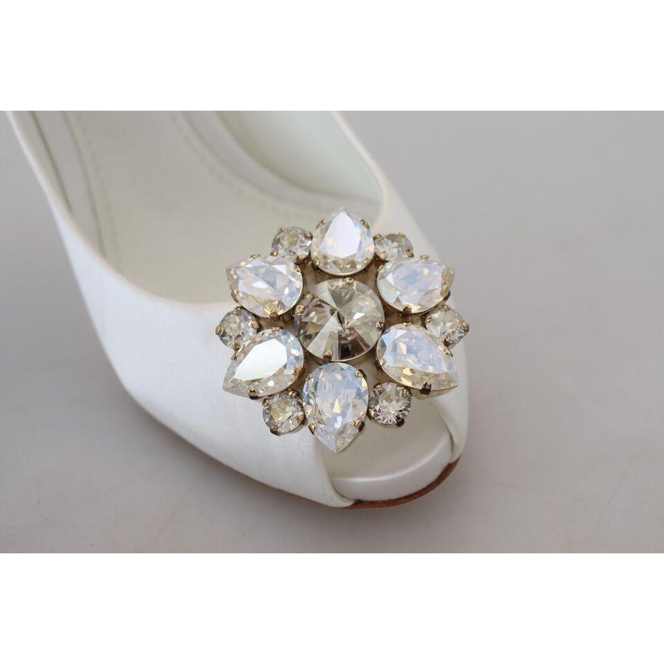 Dolce & Gabbana Crystal-Embellished White Peep Toe Heels Dolce & Gabbana