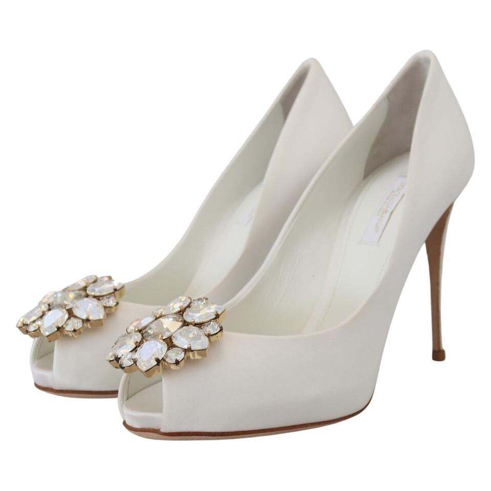 Dolce & Gabbana Crystal-Embellished White Peep Toe Heels Dolce & Gabbana