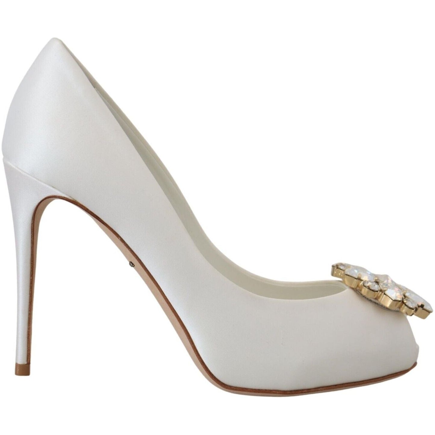 Dolce & Gabbana Crystal-Embellished White Peep Toe Heels Dolce & Gabbana