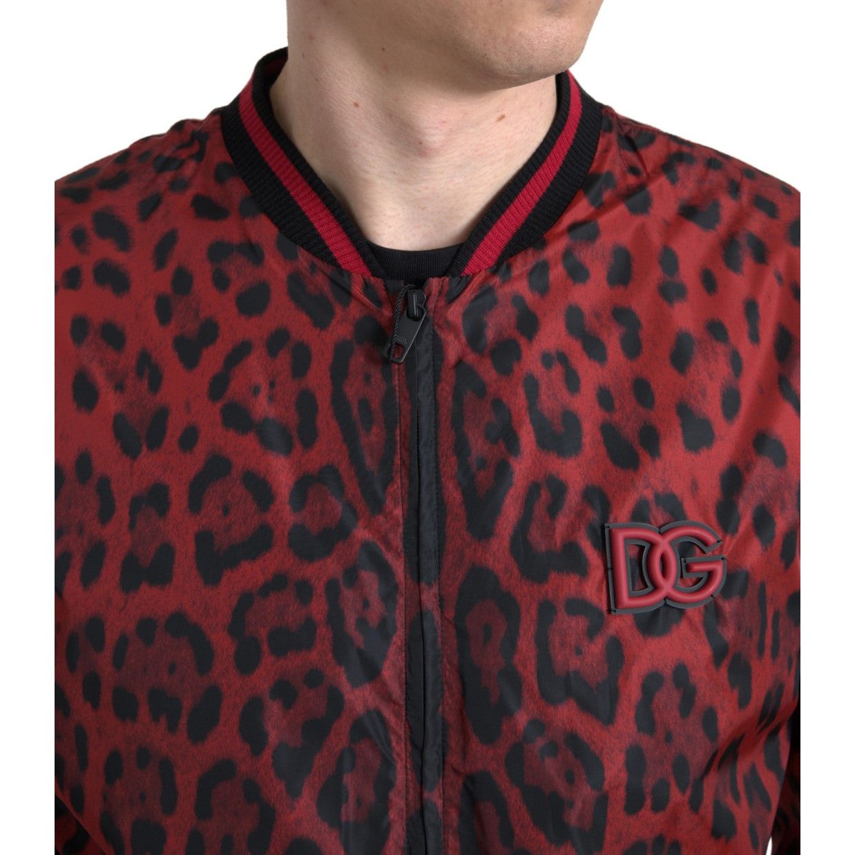 Dolce & Gabbana Red Leopard Print Bomber Jacket Dolce & Gabbana